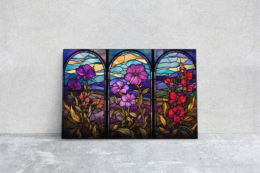 Stained Glass Flowers, Flower Portraits, Wildflowers, Framed Canvas, Vivid Color, Bright