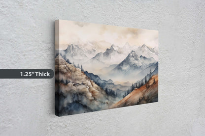 Snowy Mountain on Canvas, Subdued Color, Misty Peaks, Fog Landscape, Neutral Tones, Ready to Hang, Large Print, Colorado Mountain