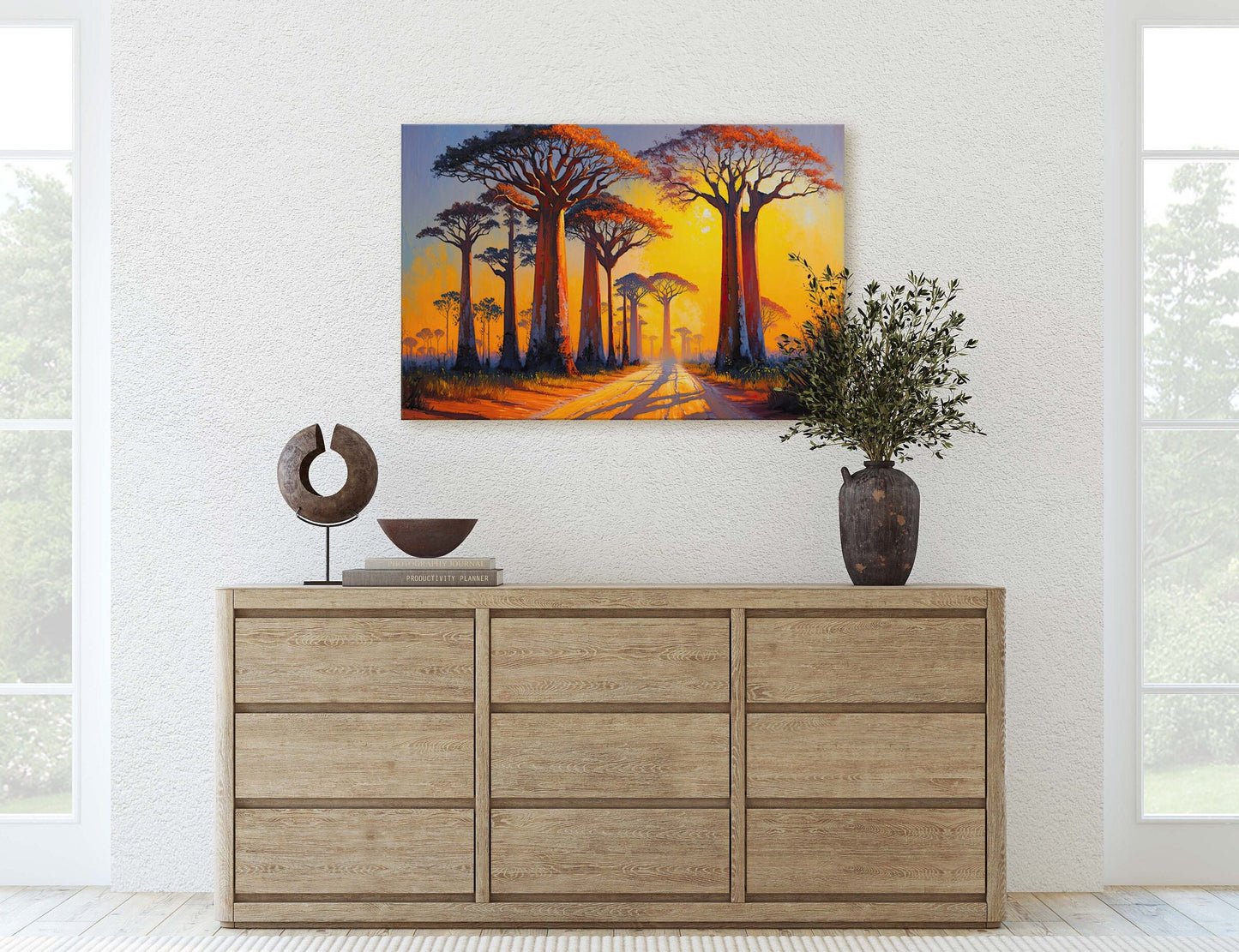 Baobab Avenue, Menabe Madagascar, Tree, Natural monument Canvas Art Large Print, Painting, Landscape