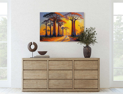 Baobab Avenue, Menabe Madagascar, Tree, Natural monument Canvas Art Large Print, Painting, Landscape