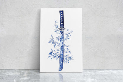 Blue Willow Katana, Samurai Sword, Vintage Art, chinoiserie Design