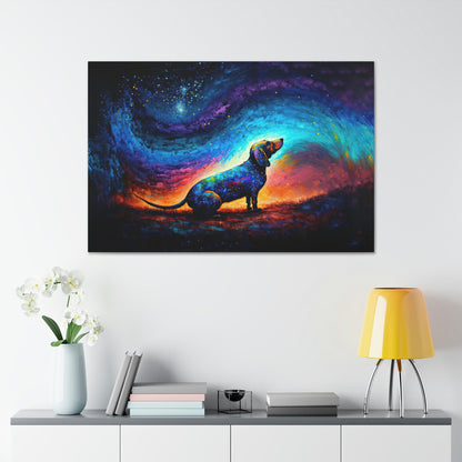 Star Gazing Dachshund Canvas Art Ready To Hang Large Print, Oil Painting, Colorful, Dog, Space, Galaxy