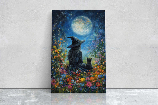 Witch Full Moon, Black Cat Wildflowers, Halloween Decor, Whimsical Halloween, Whimsy Night Stars