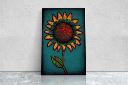 Sunflower, Abstract, Pointillism, Flower Decor, Large Canvas Print, Ready To hang, Farmhouse, Farm, Vertical Print, Modern Art, Contemporary