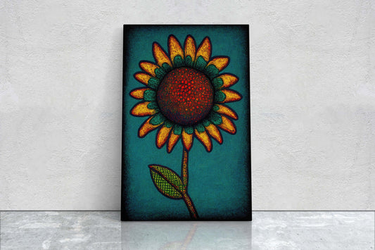 Sunflower, Abstract, Pointillism, Flower Decor, Large Canvas Print, Ready To hang, Farmhouse, Farm, Vertical Print, Modern Art, Contemporary