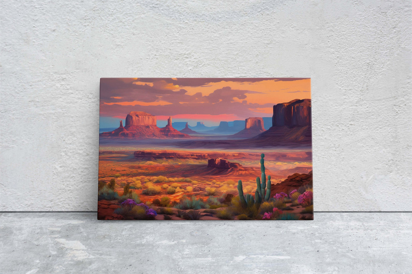 Sunset Desert, Landscape Painting, Southwest Decor, Pink Purple Blue Orange, Cactus Painting, Arizona Art, Calming Art