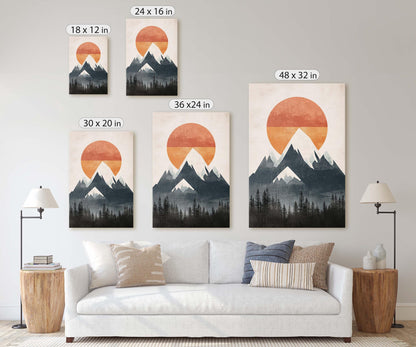 Mountain Sunrise, Contemporary Print, Linocut Print, Scandinavian Design, Modern