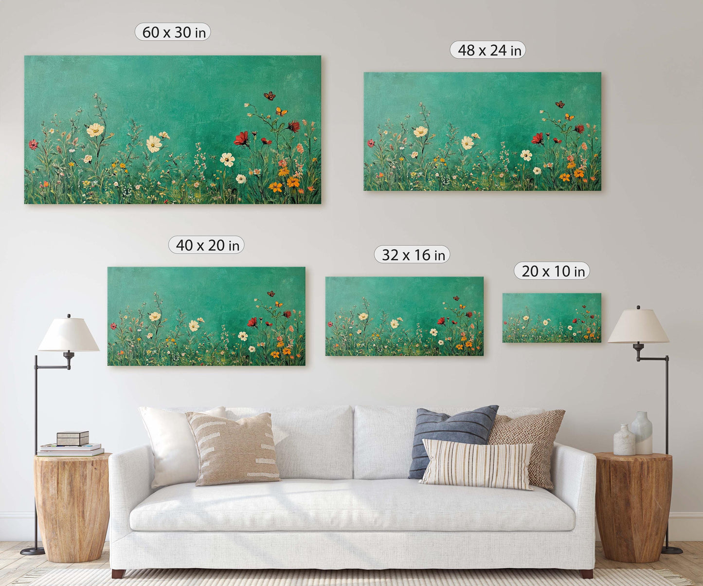Green Wildflowers, Emerald Green, Framed Print, Living Room, Contemporary Art