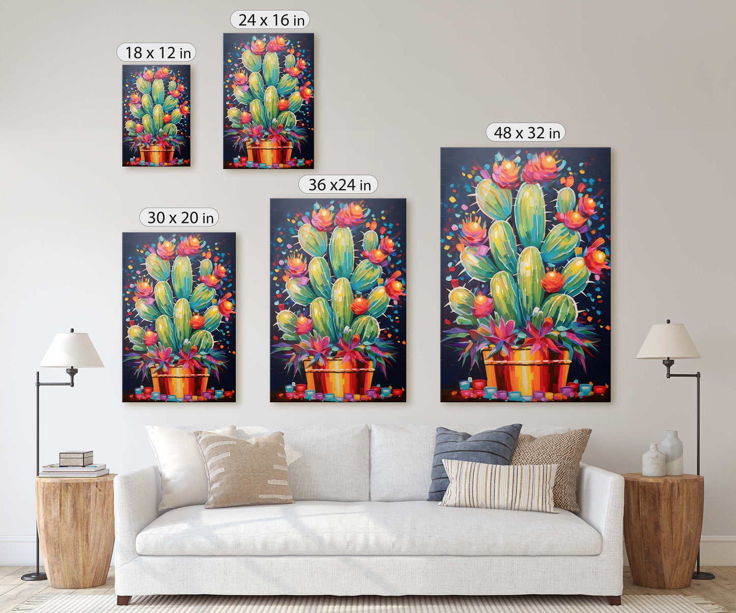 Colorful Cactus Painting, Southwest Decor, Desert Art, Southwestern, Framed Canvas, South West, Vibrant Painting