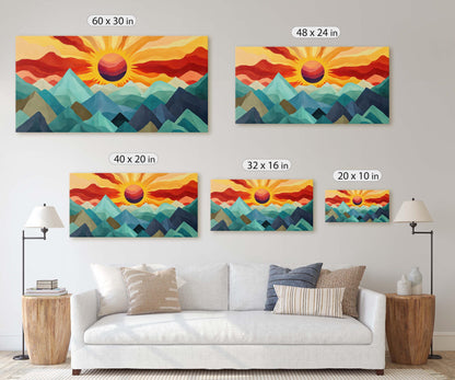 Sunshine Mountain, Canvas Print, Sunset Decor, Flat Art, Vibrant Color, Bold Art, Abstract, Mid Century Modern, Scandinavian Print