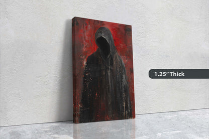 Figure of Death, Dark Robed Figure, Creepy Painting, Gothic Art, Dark Academia, Victorian Art, Red Decor
