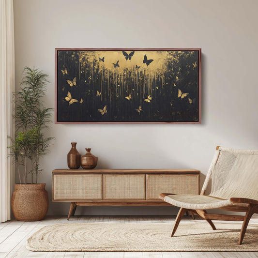 Butterflies at night, Butterfly forest, Black and Gold