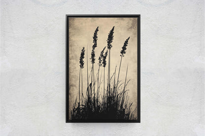 Wildgrass Painting, Silhouette Art, Black and White, Tall Grass