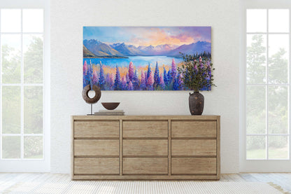 Lake Tekapo Painting, New Zealand Art, Wildflower Lake, Mountain Lake