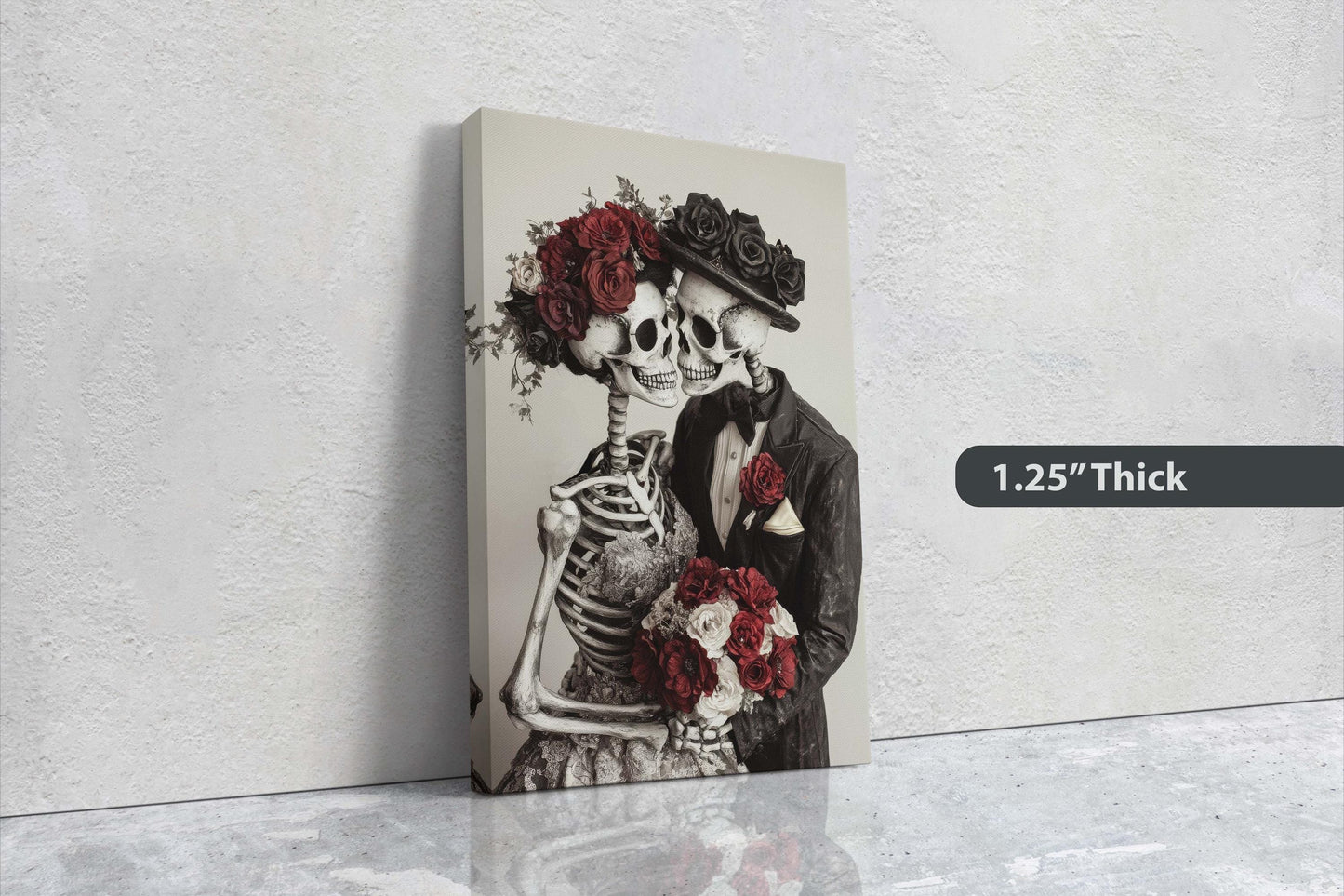 Skeleton Wedding, Bride and Groom, Halloween Decor, Gothic Art, Spooky Art, Bone Marriage