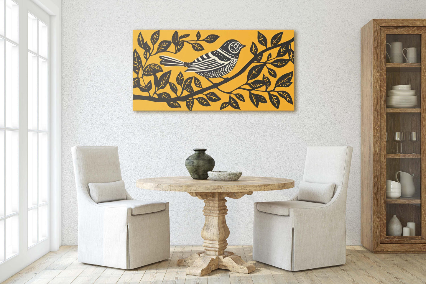 Linocut Bird Art, Scandinavian Art, Contemporary Decor
