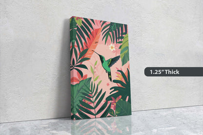 Hummingbird Illustration, Framed Canvas, Tropical Art, Maximalist Jungle, Botanical Print, Bold Eclectic