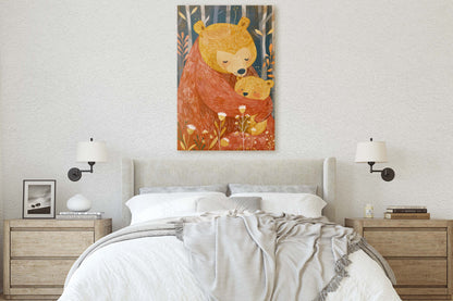 Mama Bear, Bear and Cub, Mom and Child, Dad and Baby, Kids Room, Nursery Decor, Illustration Painting, Framed Canvas, Large Art Print
