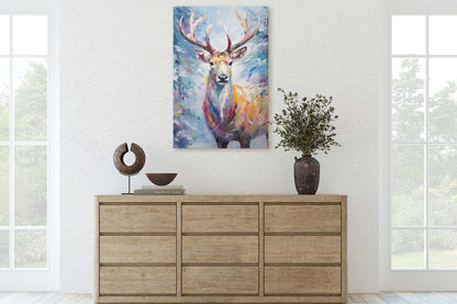 Reindeer Painting, Colorful Reindeer, Winter Art, Festive Decor, Xmas Print, Framed Canvas, Reindeer Print
