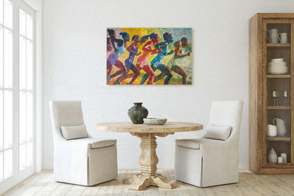 Women Track, Running Painting, Pointillism, Womens Sports, Girls Sports, Track and Field, Athlete Art, Sports Decor