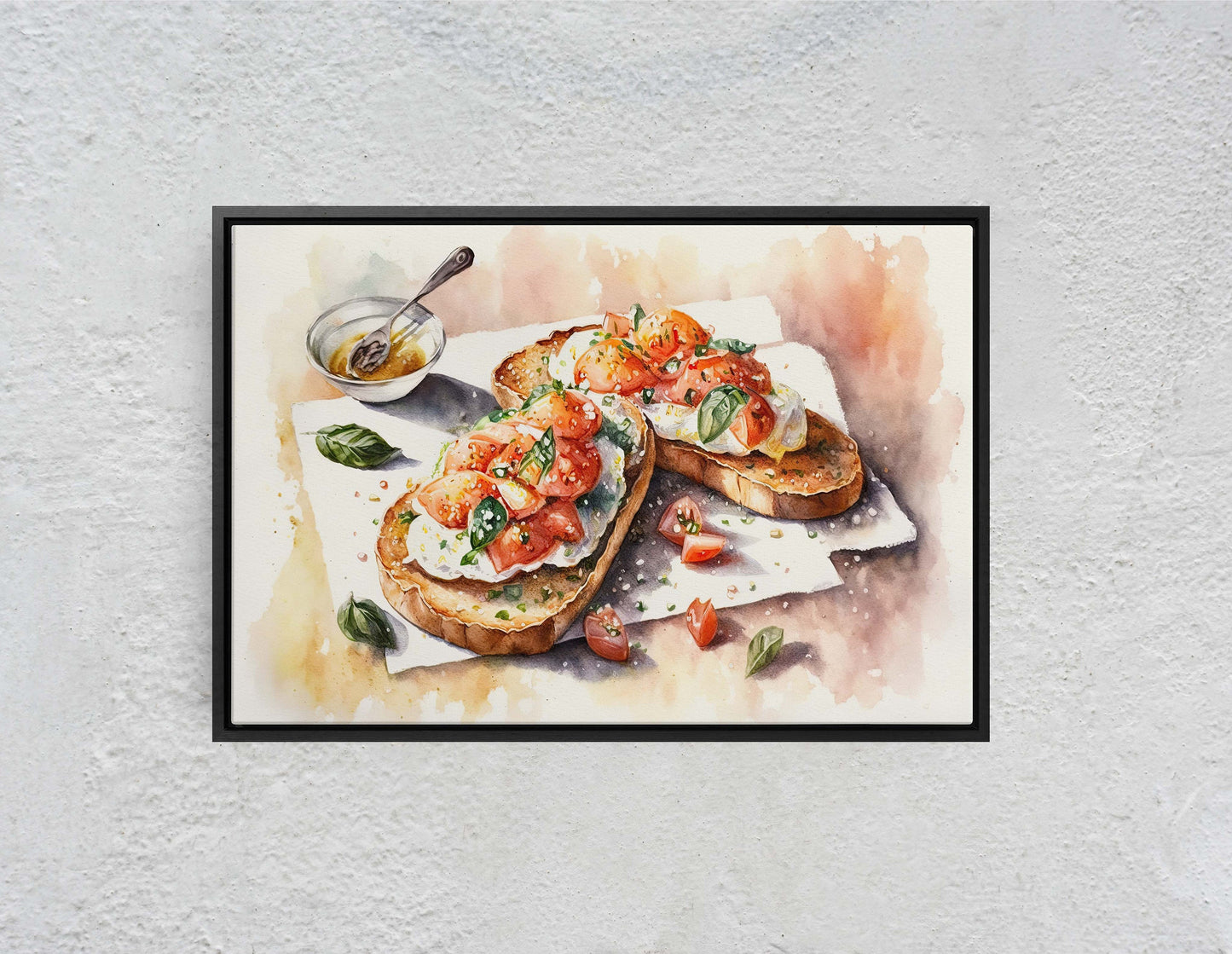 Bruschetta Bread, Tapas, Appetizers, Kitchen Art, Dining Room, ,Ready To Hang, Large Print, Watercolor Painting, Restaurant Decor, Food Art