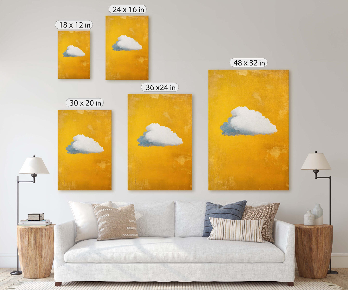 Cloud Art Vintage, Cloud Painting, Surreal Art, Pop Art, Yellow Gold Mustard