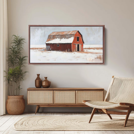 Red Barn Painting, Farm In Winter, Barncore, Cottagecore Print