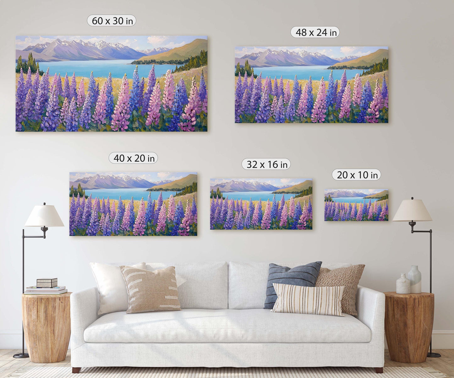 Lake Tekapo Painting, New Zealand Art, Wildflower Lake, Mountain Lake