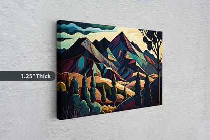 Surreal Mountain, Subdued Landscape, Simplistic Painting, Minimal Abstract, Modern, Art Deco, Geometric Shapes