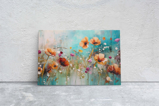 Colorful Poppies, Poppy Flowers, Large Art print, Orange Red Blue, Abstract Flower Art, Wildflower Art, Floral Painting, Dining Room Art
