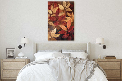 Fall Leaves Painting, Red Orange Leaves, Autumn Decor