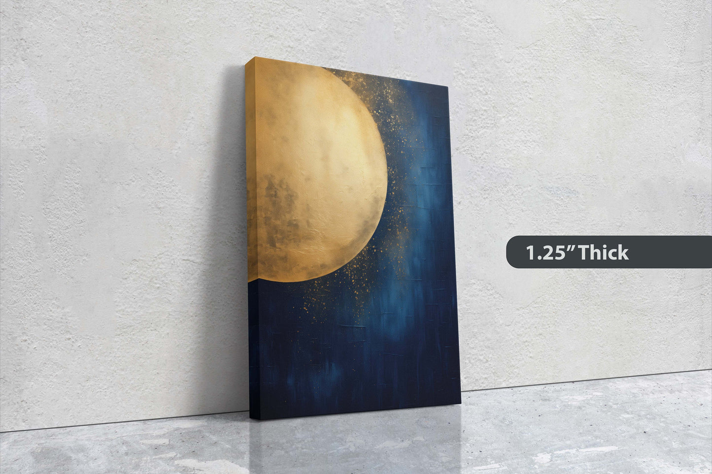 Gold Moon on Indigo, Moon Painting, Minimalist Art, Circle Indigo, Maximalist Art, Contemporary Decor, Celestial Art, Space Decor, Night Sky