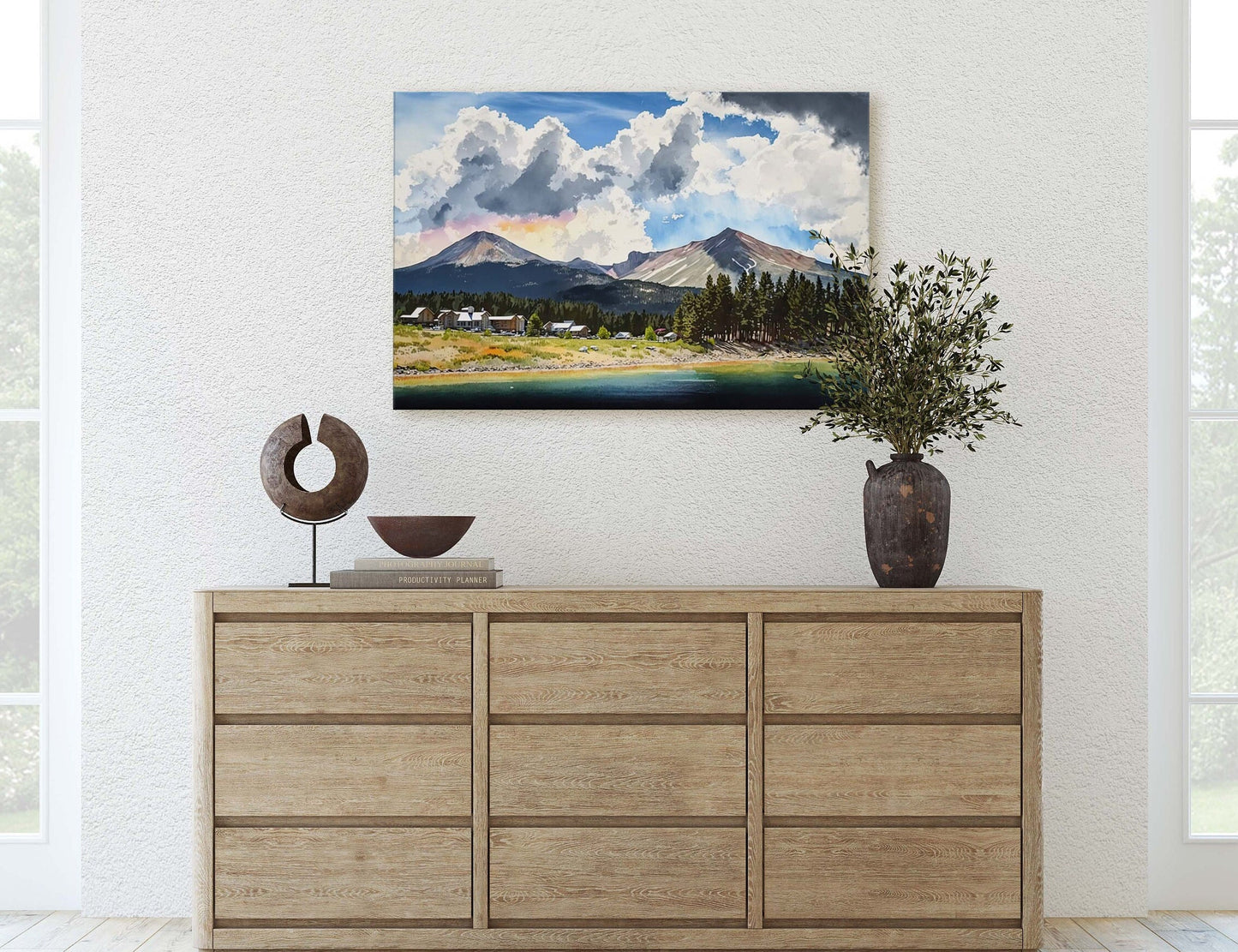 Big Sky Montana, Canvas Art, Ready To Hang, Large Print, Landscape Painting, Dramatic Landscape, Mountain Range, Blue sky mountain,