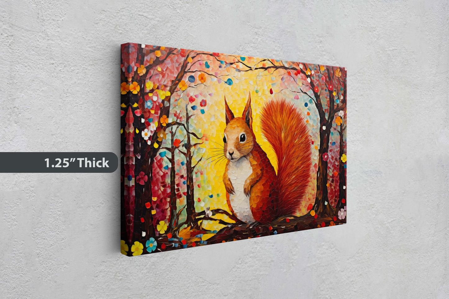 Colorful Squirrel, Woodland Animal, Canvas Framed, Large Art print, Bright Vivid Decor, Cute and Fun, Red Squirrel