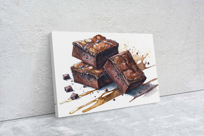 Brownie WaterColor, chocolate, Ready To Hang, Large Print, Watercolor Painting, Dining Room, Kitchen Art, Restaurant Art, Bakery, Dessert