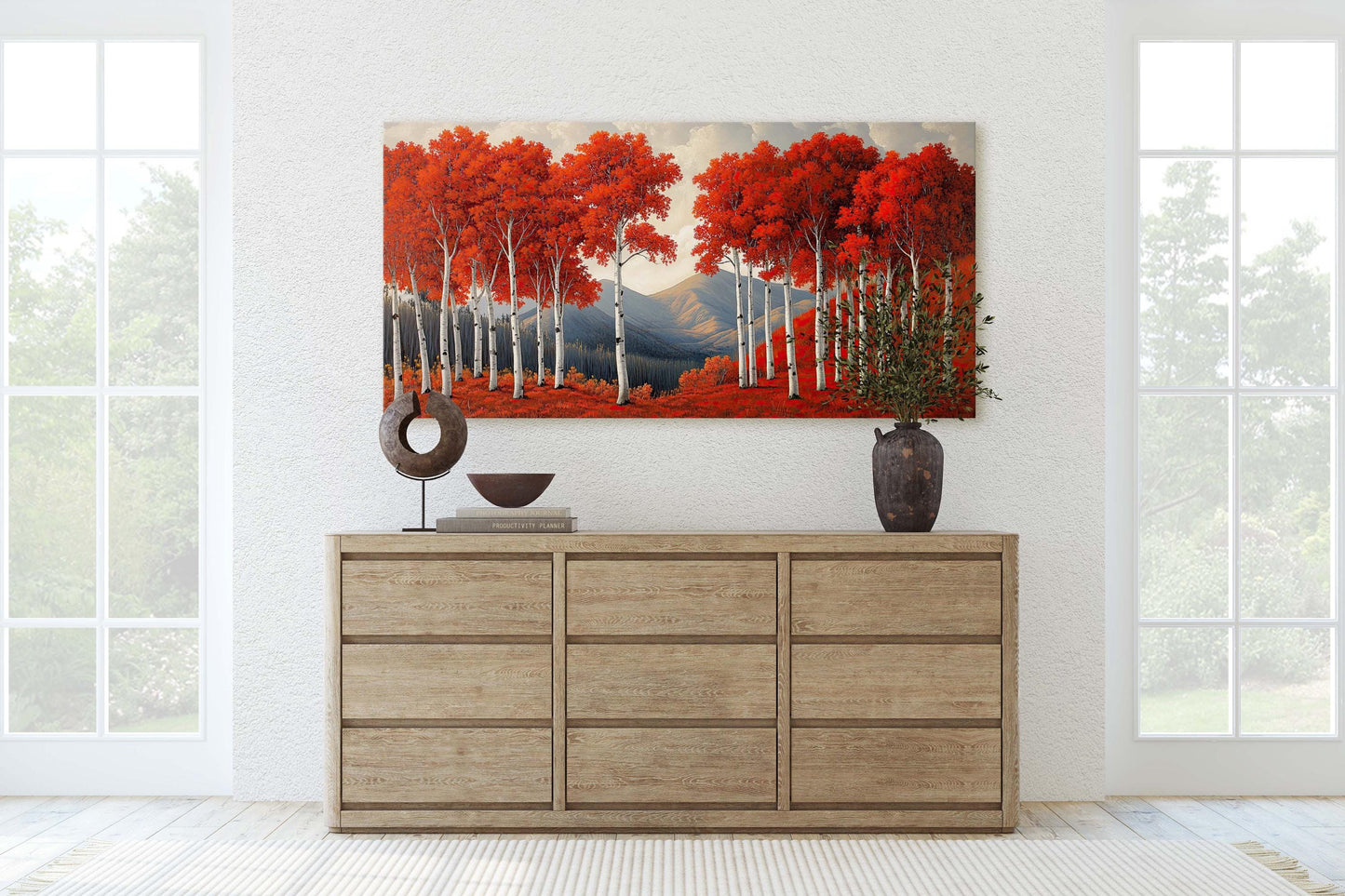 Red Aspen Tree Art, Fall Tree Painting, Mountain Aspens, Autumn Colors