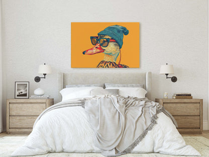Hipster Duck, Pop Art, Street Art, Graffiti Painting, Animal Sunglasses, Orange Blue, Fun Quirky, Large Art Print, Kids Room, Boys Room