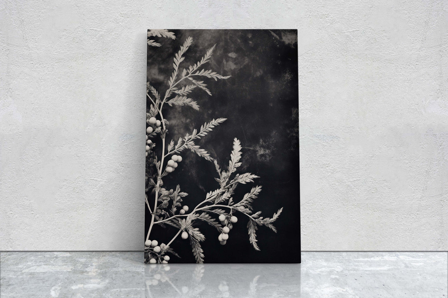 Botanical Print, Black and White, Minimalist Painting, Farmhouse Decor, Floral Wall Art, Framed Canvas, Wildflower Art