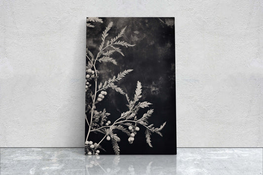 Botanical Print, Black and White, Minimalist Painting, Farmhouse Decor, Floral Wall Art, Framed Canvas, Wildflower Art