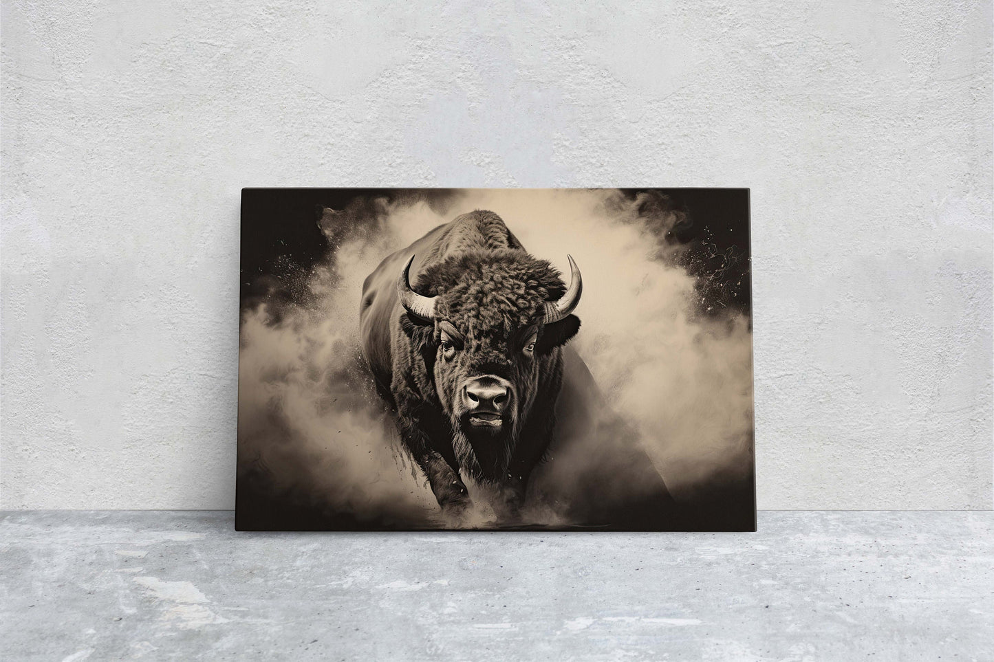 American Buffalo, Bison Picture, Buffalo Painting, Dramatic Bison, Americana, American West, Photography, Photo, Framed Canvas