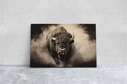 American Buffalo, Bison Picture, Buffalo Painting, Dramatic Bison, Americana, American West, Photography, Photo, Framed Canvas