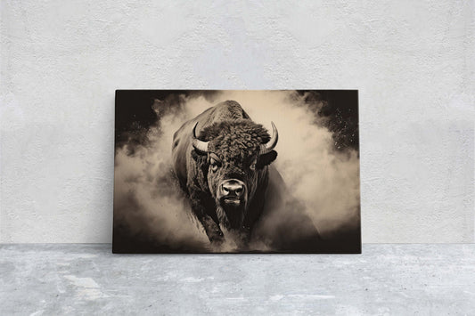 American Buffalo, Bison Picture, Buffalo Painting, Dramatic Bison, Americana, American West, Photography, Photo, Framed Canvas