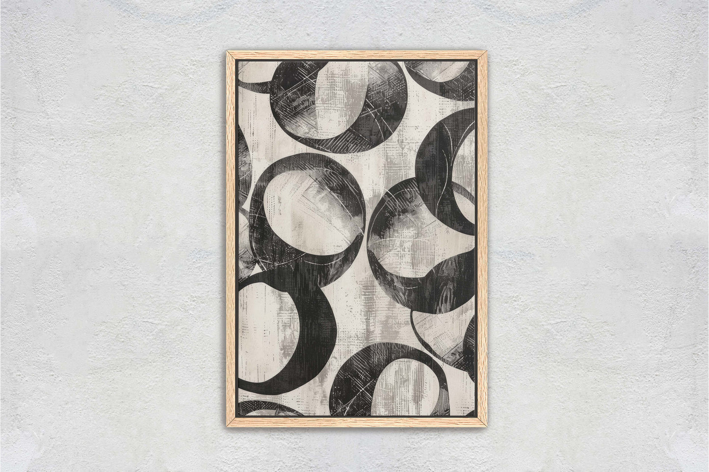 Wabi Sabi Artwork, Minimalist Circular, Neutral Tones, Black and White, Extra Large Print, Framed Canvas, Abstract, Texture