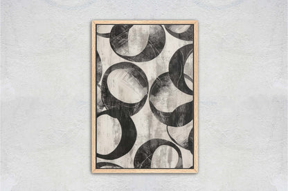 Wabi Sabi Artwork, Minimalist Circular, Neutral Tones, Black and White, Extra Large Print, Framed Canvas, Abstract, Texture