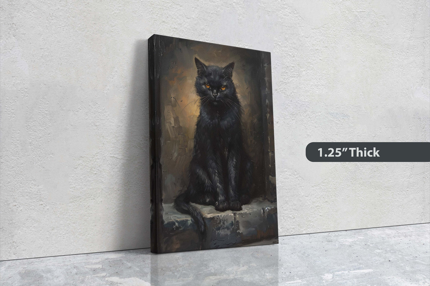Ominous Cat, Black Cat Stare, Halloween Decor, Gothic Art, Framed Canvas, Extra Large print