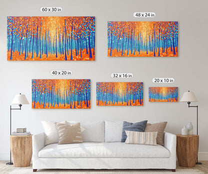 Pointillism Autumn, Fall on Canvas, Abstract Aspen Trees, Framed Canvas