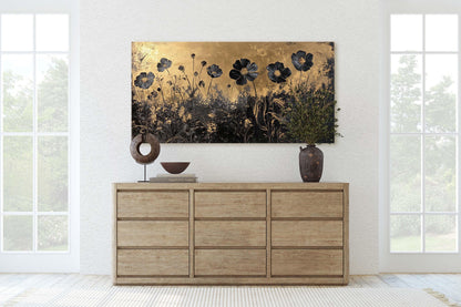 Black and Gold, Wildflowers Print, Flower Art, Botanical Print, Modern, Contemporary