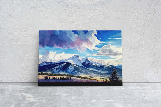 Big Sky Montana, Canvas Art, Ready To Hang, Large Print, Landscape Painting, Dramatic Landscape, Mountain Range, Blue sky mountain,