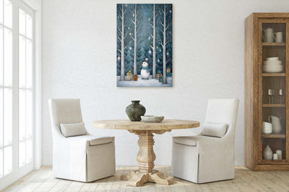 Snowman Presents Forest, Illustration Style, Snowy Forest, Snow Presents, Framed Canvas, Christmas Decor, Large Print, Winter Decor
