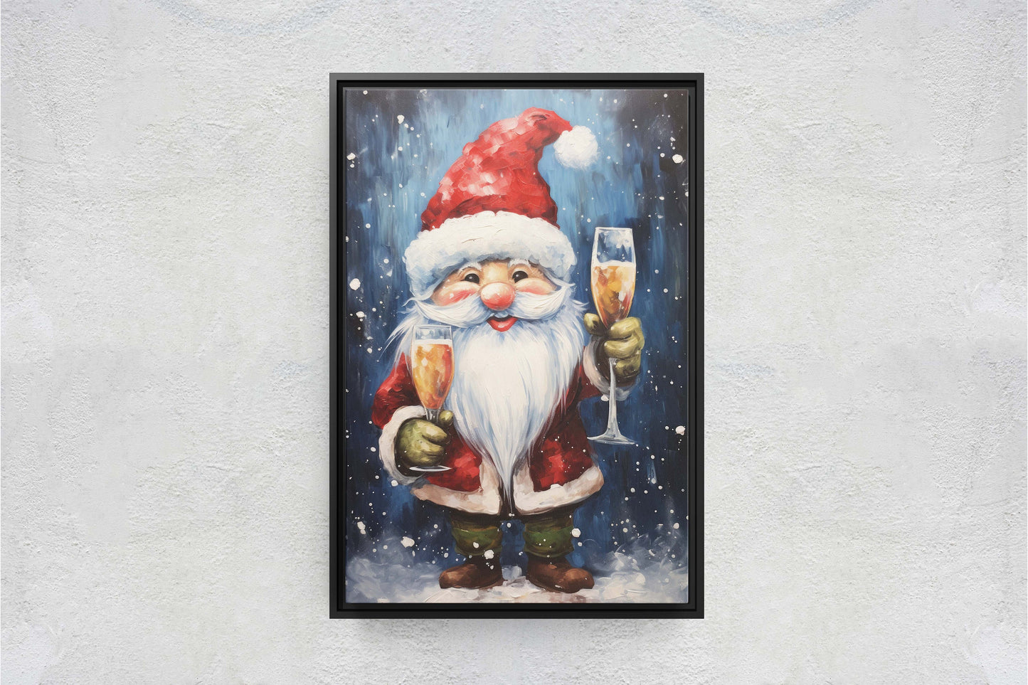 Cute Santa Wine, Santa Clause, Christmas Decor, Santa Painting, Saint Nick, Christmas Gift, Framed Canvas, Father Christmas, Holiday Artwork